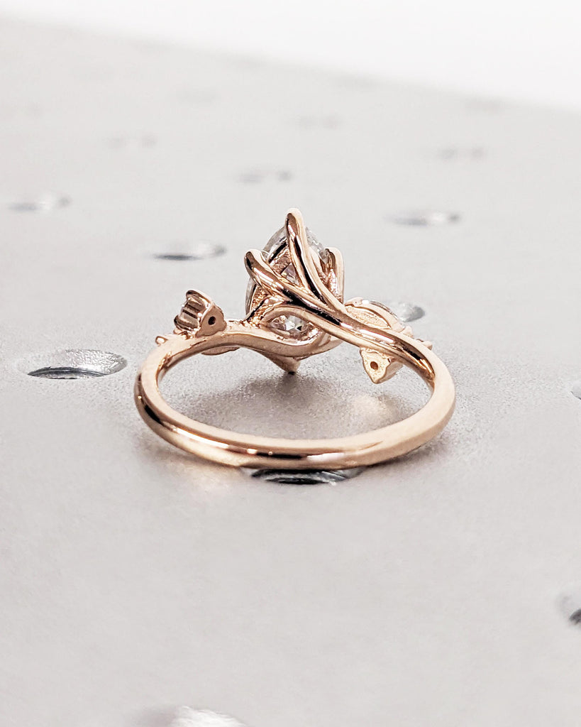 1.5ct, 2ct VVS Moissanite Engagement Ring | Rose Gold Rings for Women | Wedding Ring Anniversary Gift for Wife | Rustic Leaf Engagement Ring