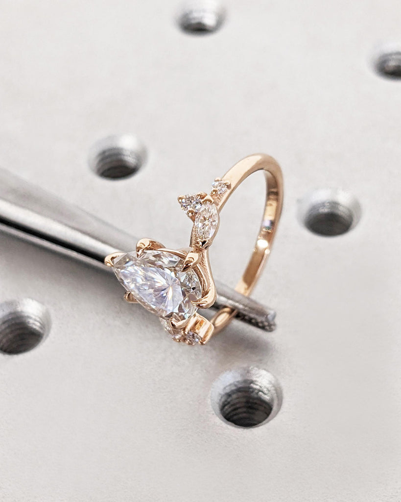 1.5ct, 2ct VVS Moissanite Engagement Ring | Rose Gold Rings for Women | Wedding Ring Anniversary Gift for Wife | Rustic Leaf Engagement Ring
