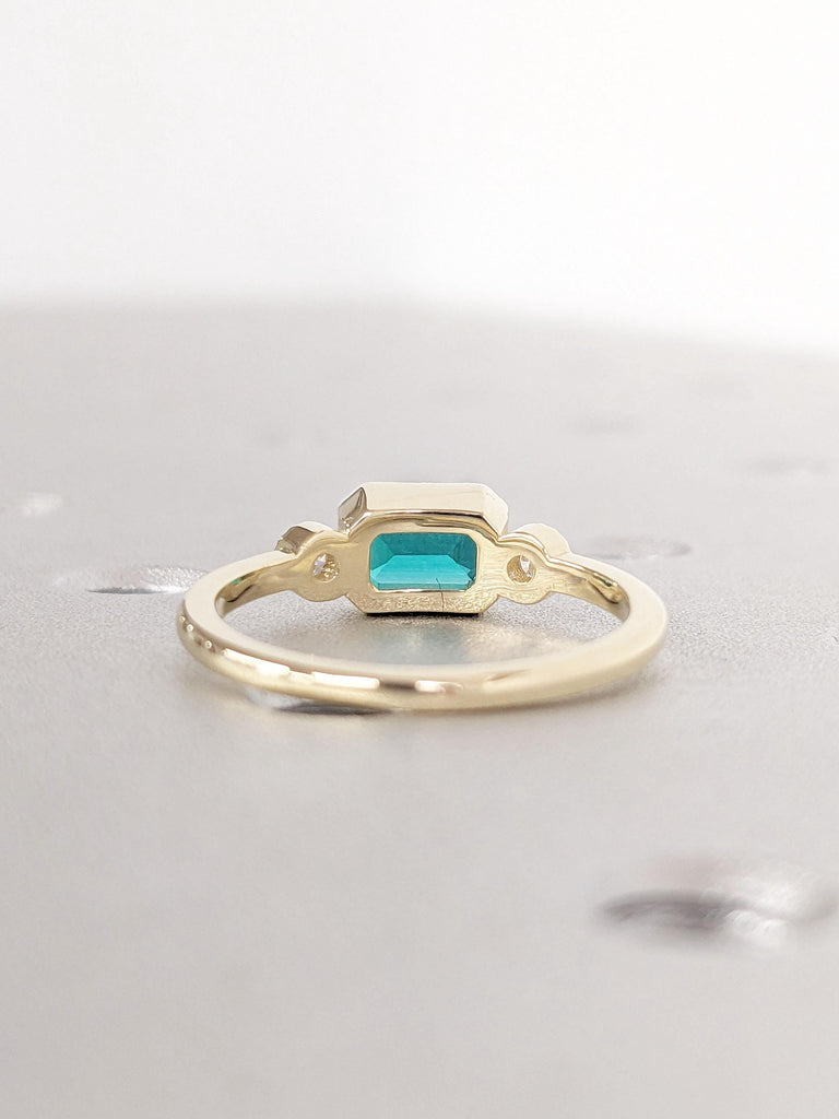 14k 18k Yellow Gold Rings for Women | Lab Emerald Unique Engagement Ring | Emerald cut Green Gemstone Ring | May Birthstone Gift for Her