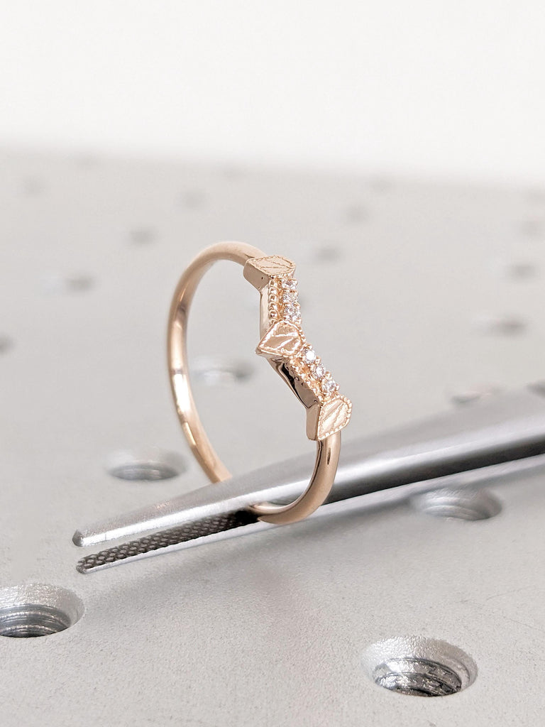 14K Solid Gold V Ring | Vintage Rose Gold V Ring | Diamond Chevron Ring | Curved Ring | Valentines Day Gift for Her Wife