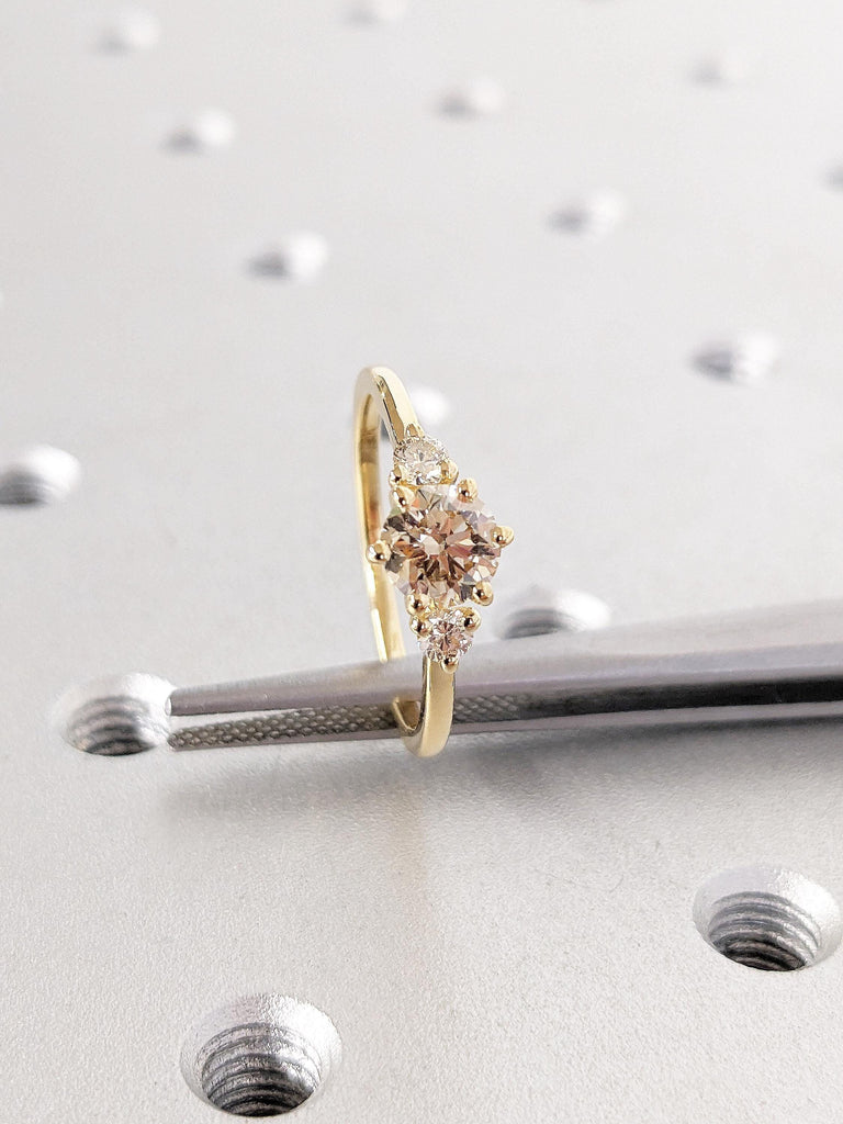 Art Deco Champagne Diamond Ring, 18k Yellow Gold Wedding Band, Round Cut Diamond Ring, Gold Rings for Women, Gift for Women, Unique Jewelry