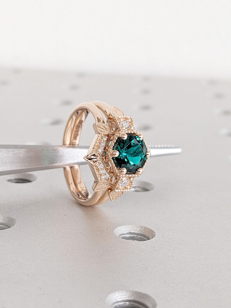 Unique Handmade Milgrain Vintage Engagement Ring | Green Emerald Ring | May Birthstone Ring | Birthday Gift for Her Mom Wife Sister