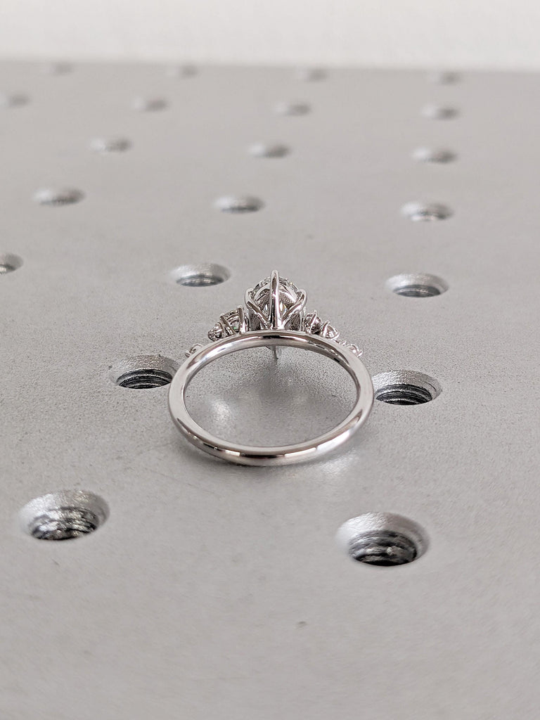 Oval Cut Moissanite Engagement Ring | 14k White Gold Ring | Unique Snowdrift 6 Prong Diamond Cluster Promise Ring | Anniversary Gift for Her