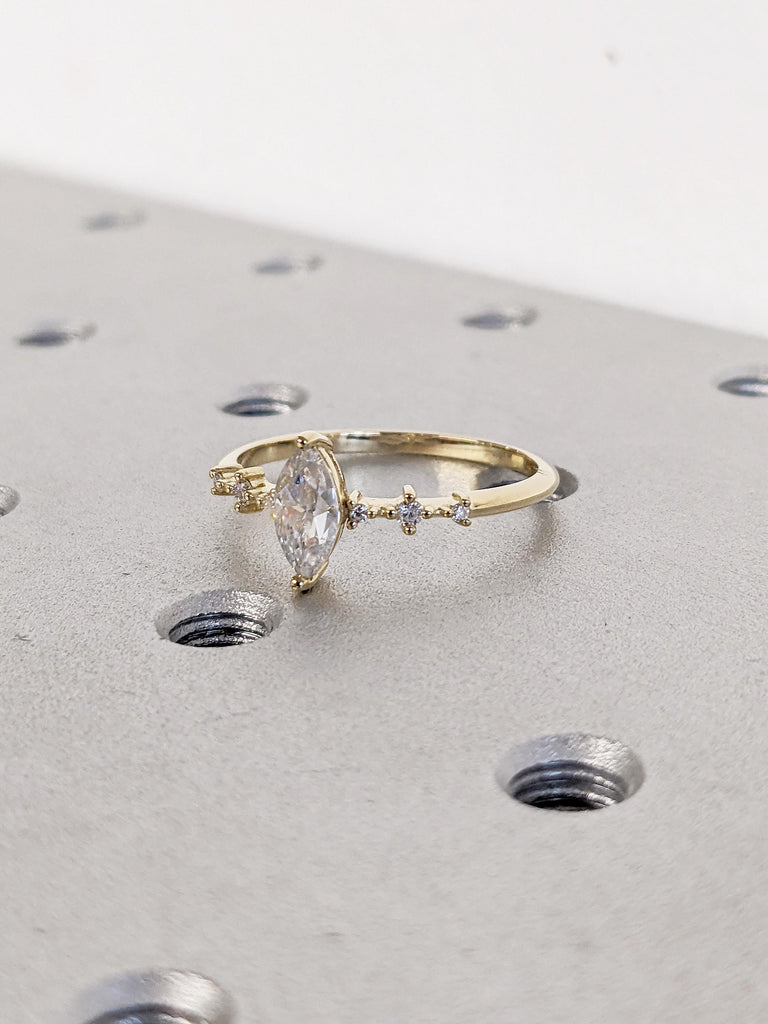 Lab Grown Diamond Engagement Ring, 14K Yellow Gold Wedding Ring, Floating Bubble Diamond Ring, Vintage Promise Ring, Birthday Gift for Her