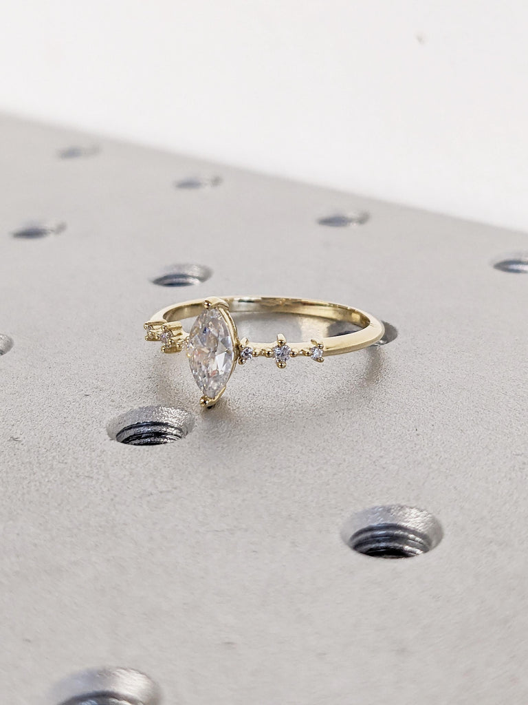 Marquise Cut Lab Grown Diamond Ring, 14K Yellow Gold Promise Ring, Unique Diamond Anniversary Ring, Art Deco Proposal Ring, Gift for Wife