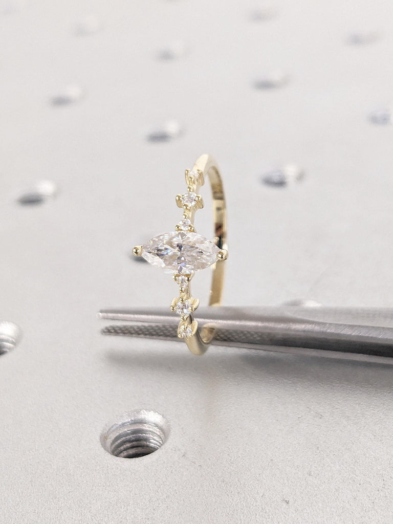 Marquise Cut Lab Grown Diamond Ring, 14K Yellow Gold Promise Ring, Unique Diamond Anniversary Ring, Art Deco Proposal Ring, Gift for Wife