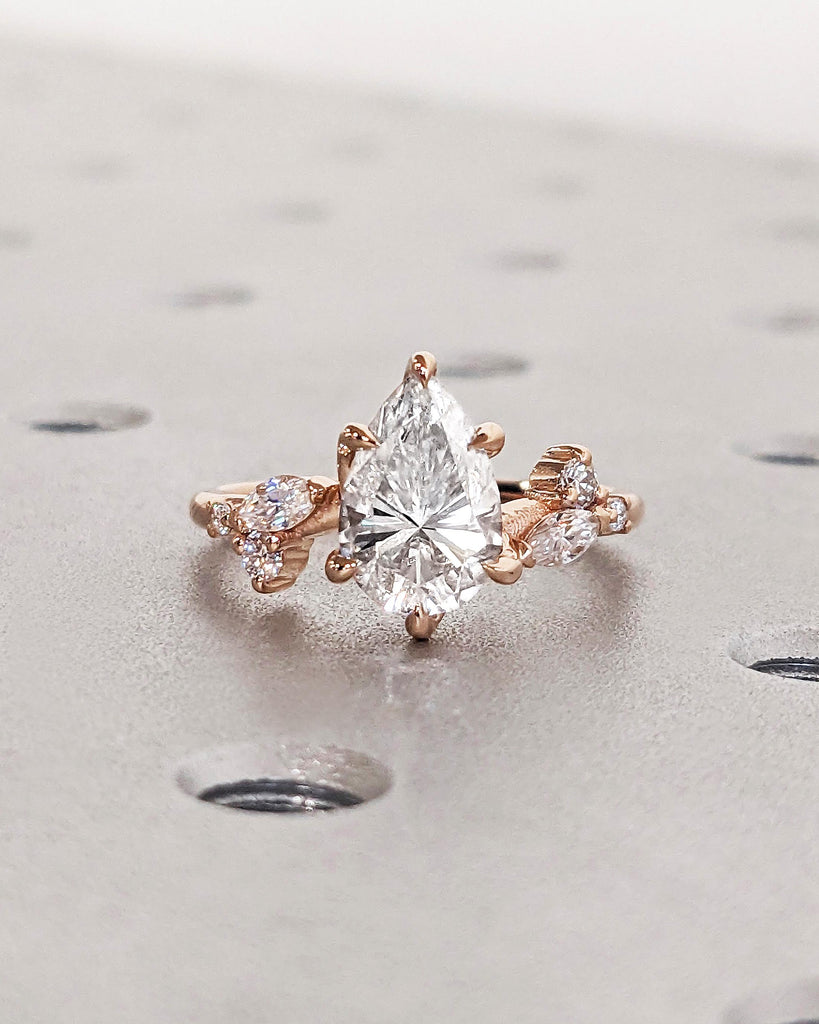 Best Man Made Diamond Promise Anniversary Ring Gift for Wife | Rustic Engagement Ring | Lab Created Diamond Cluster Leaf Ring | Dainty Ring