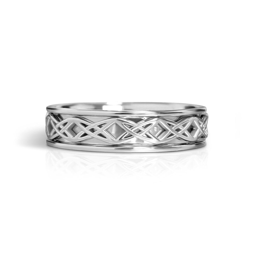 White Gold Celtic Endless Knot Wedding Band, Celtic Pattern Band, 14k White Gold Braided Ring, Promise Band, Commitment Band