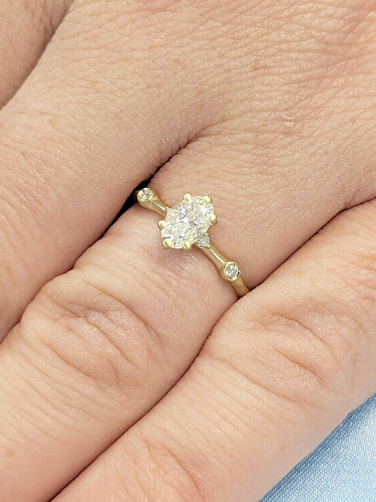 0.5ct Delicate Diamond and Moissanite Engagement Ring, Dainty Diamond Ring, Thin Gold Diamond Ring, Diamond wedding Ring, Oval Lab Grown Diamond