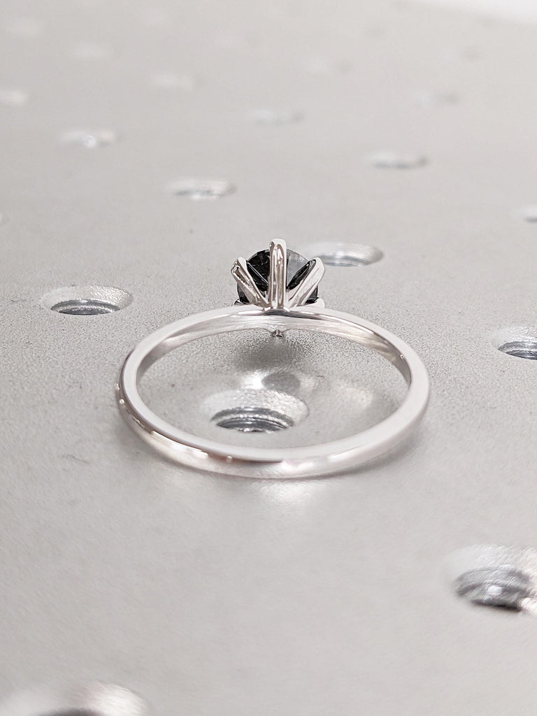 Solitaire Diamond Ring | Salt and Pepper Diamond Engagement Ring | 14k White Gold Anniversary Ring | Minimalist Ring | Unique Promise Ring