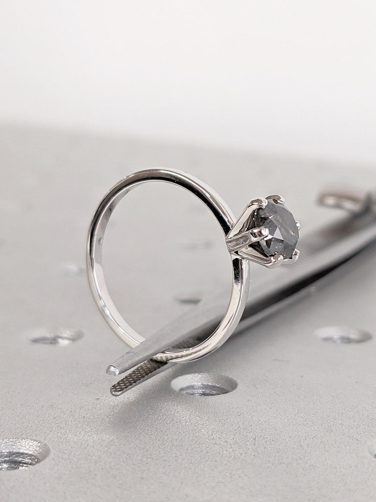 Solitaire Diamond Ring | Salt and Pepper Diamond Engagement Ring | 14k White Gold Anniversary Ring | Minimalist Ring | Unique Promise Ring
