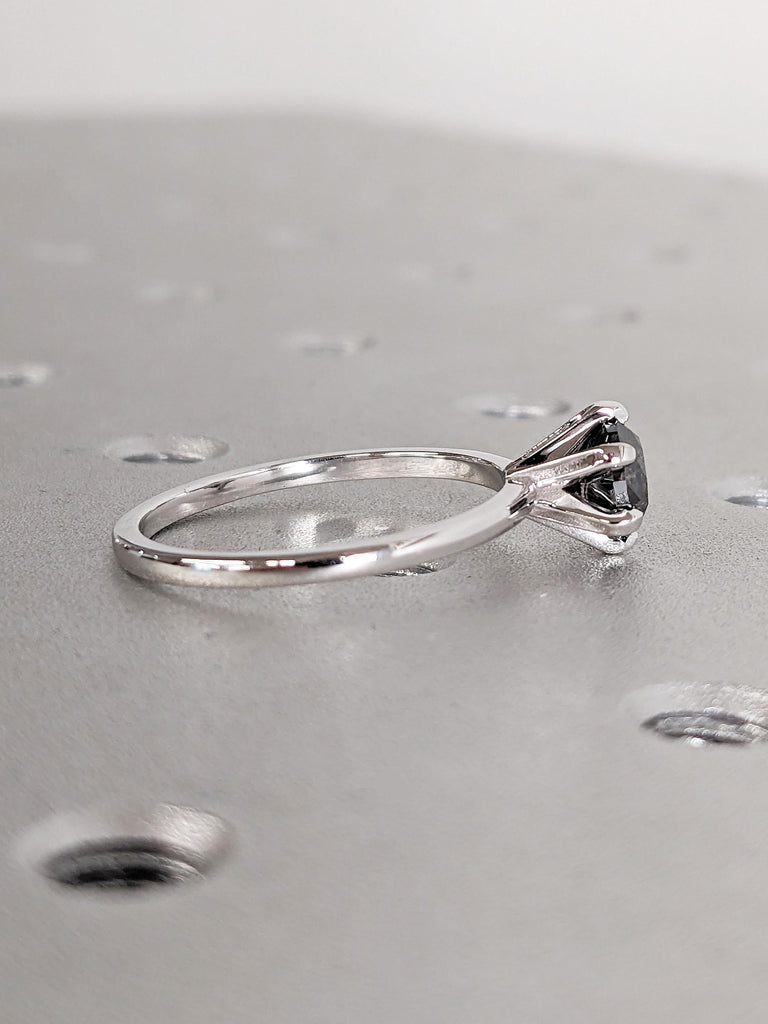 Solitaire Diamond Ring | Salt and Pepper Diamond Engagement Ring | 14k White Gold Anniversary Ring | Minimalist Ring | Unique Promise Ring