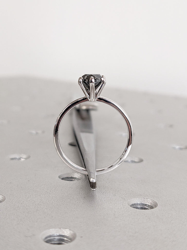 Solitaire Diamond Ring | Salt and Pepper Diamond Engagement Ring | 14k White Gold Anniversary Ring | Minimalist Ring | Unique Promise Ring