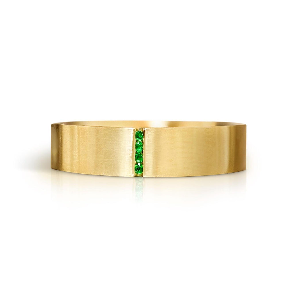 Gold Men's Emerald Ring - Emerald Ring Men - Emerald Wedding Band - 5mm Band With Emeralds - Unique Mens Band - 14k Gold - Ring For Men