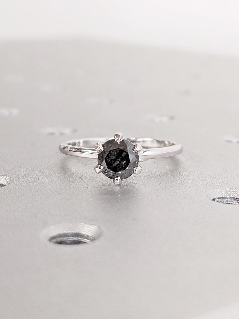 Solitaire Diamond Ring | Salt and Pepper Diamond Engagement Ring | 14k White Gold Anniversary Ring | Minimalist Ring | Unique Promise Ring