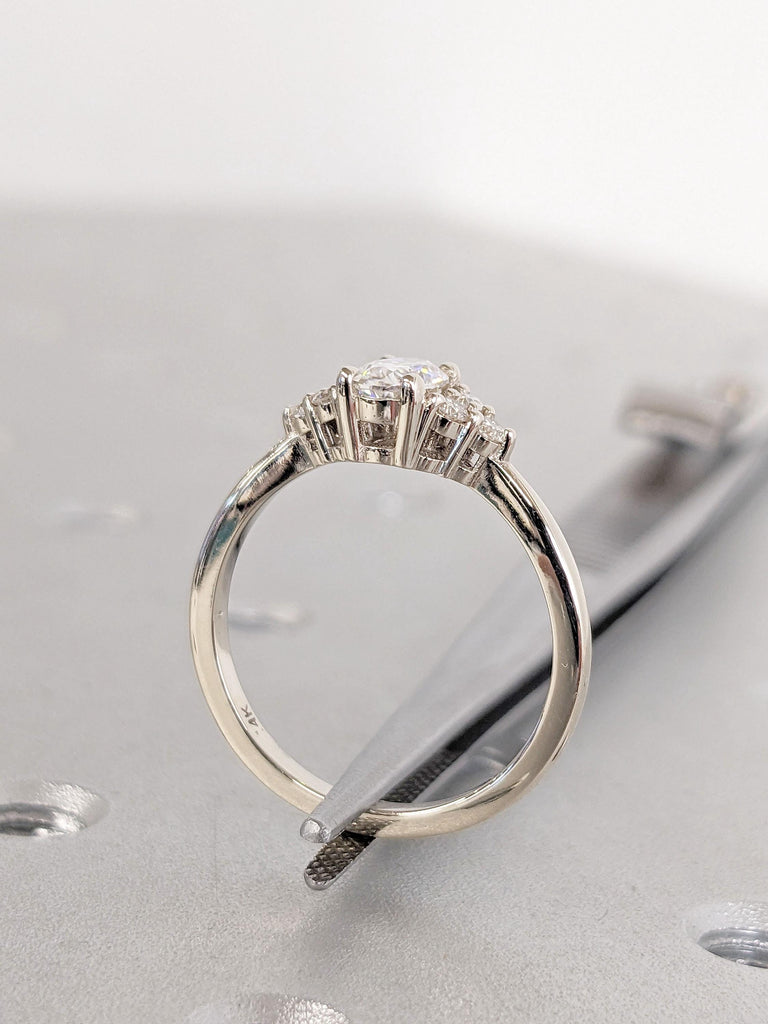 Oval cut Moissanite Engagement Rings for Women | Vintage Ring | Unique Lab Diamond Cluster White Gold Promise Ring, Oval Diamond Bridal ring