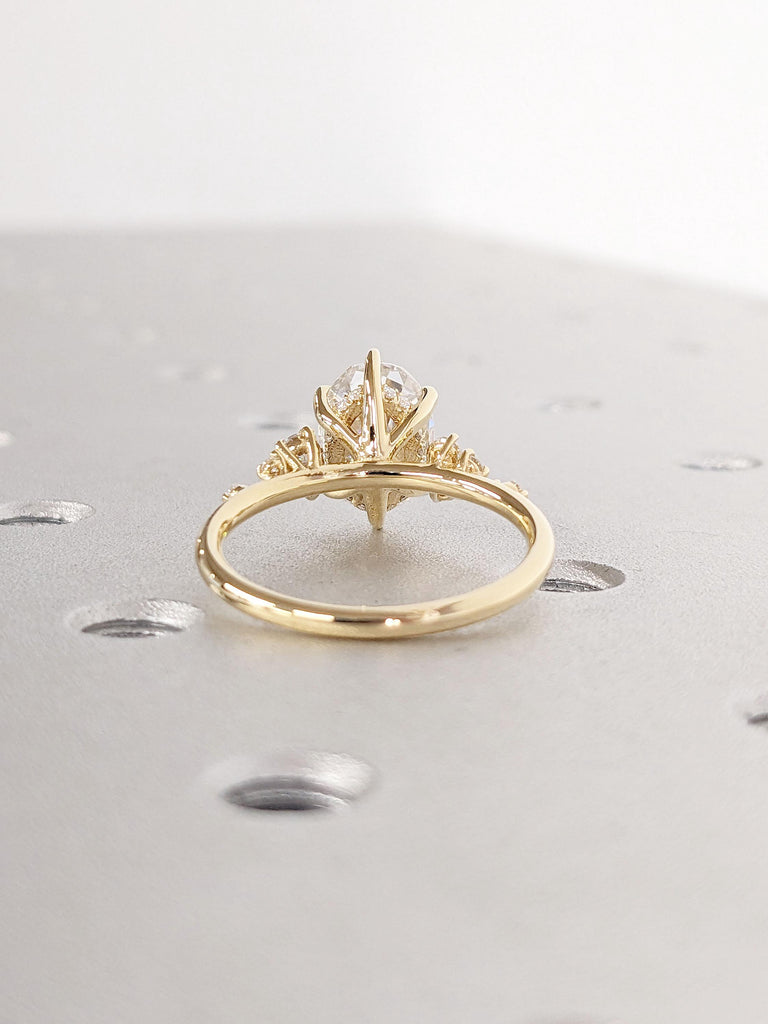 Oval Lab Grown Diamond 18K Yellow Gold Hidden Halo Engagement Ring | Unique Snowdrift Diamond Cluster Promise Ring | Wedding Ring for Her