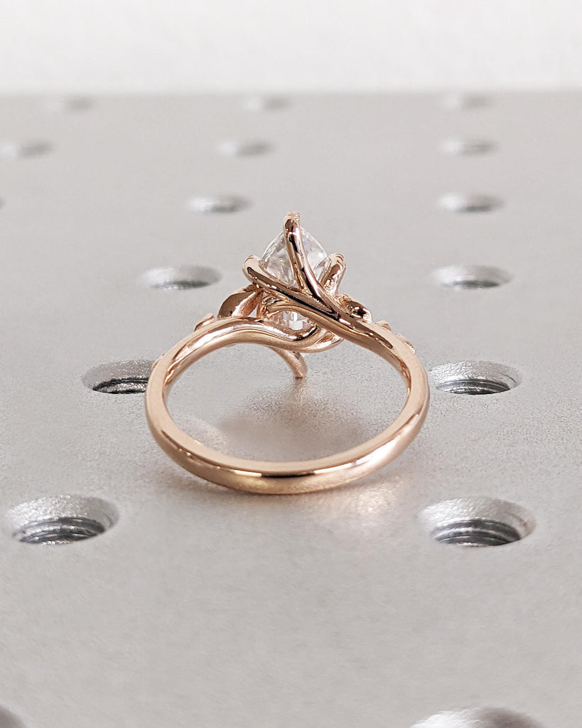 Marquise Cut Nature Engagement Ring, Marquise Moissanite Ring, Solitaire Marquise Engagement Ring, Dainty Leaf Ring, Rose Gold Promise Ring