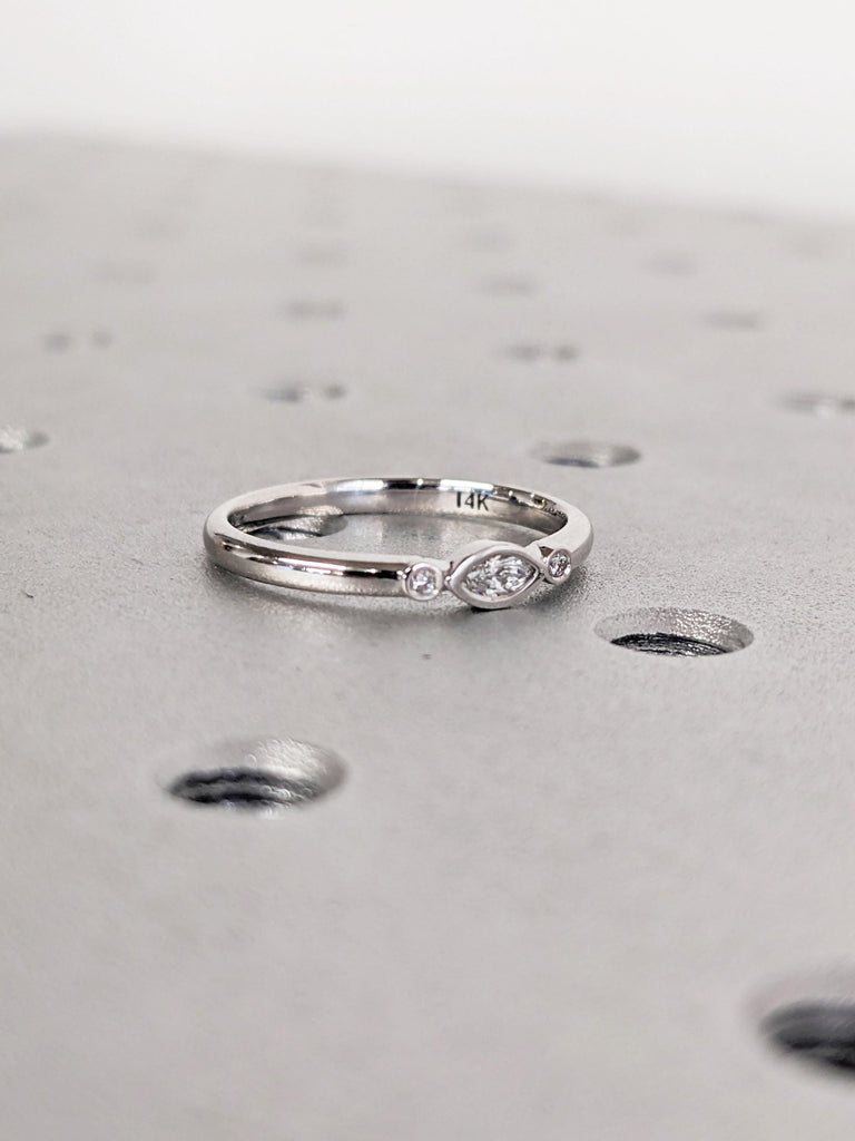 14k White Gold Matching Ring, Marquise Diamond Ring, Round Diamond Wedding Ring, Stackable Ring, Dainty Stacking Ring, Unique Gift for Women