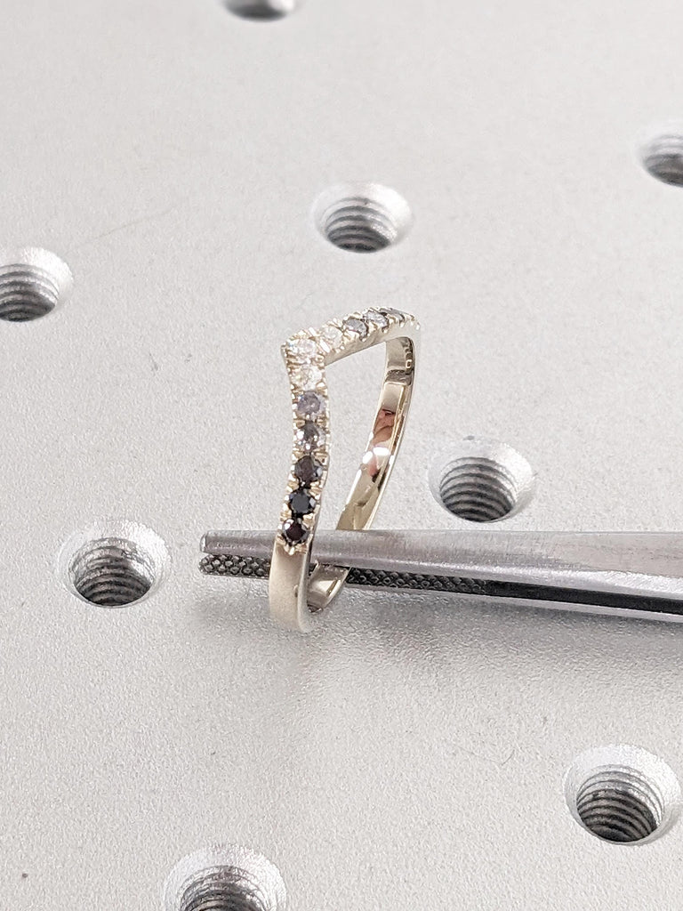 14k White Gold Matching Ring | Round Cut Ombre Diamond Chevron Ring | Diamond V Shaped Ring | Unique Promise Rings for Women | Birthday Gift