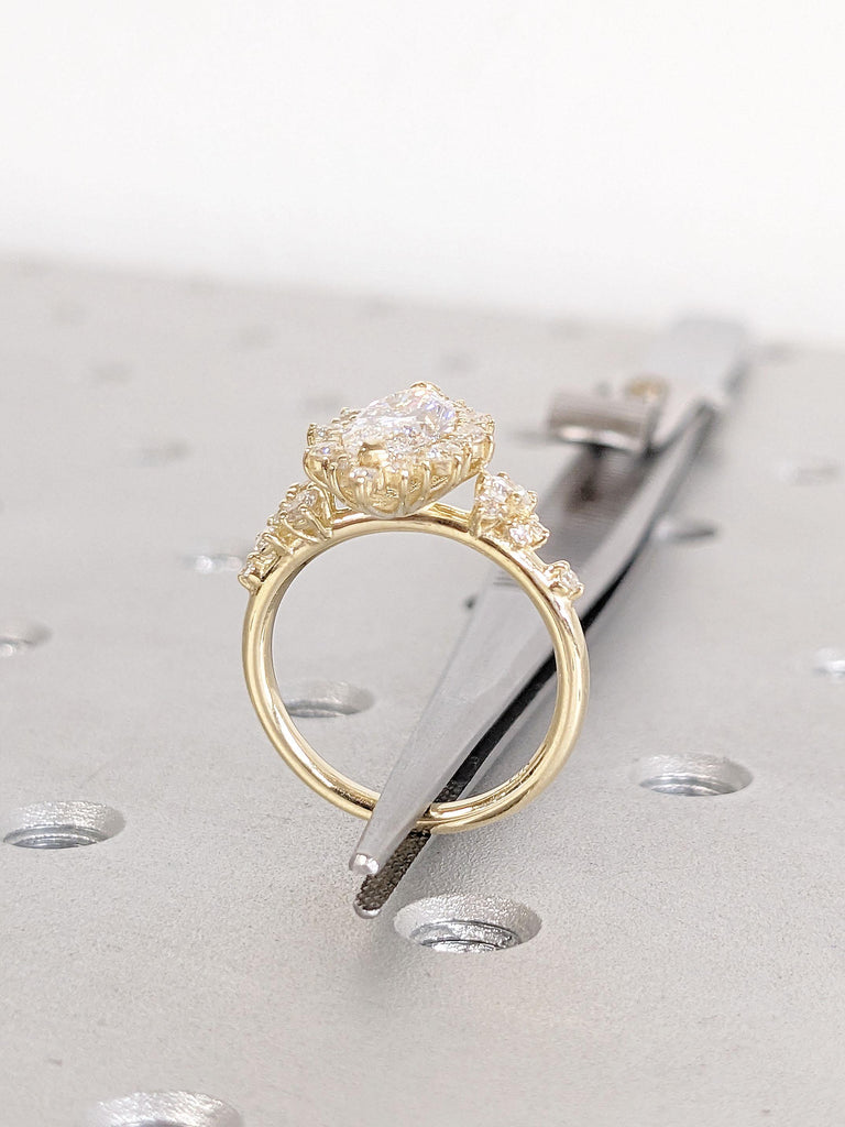 Moissanite Engagement Ring, Navette Marquise Cluster Ring 14K Gold Platinum, Promise Ring, Marquise Ring, Cluster Cocktail Ring, Art Nouveau