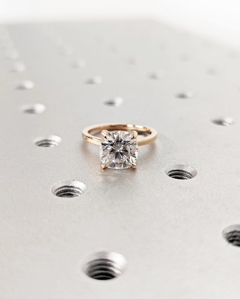 Lab Grown Diamond Ring | 18k Rose Gold Solitaire Ring | Cushion Cut Anniversary Ring | Hidden Halo Engagement Ring | Birthday Gift for Her