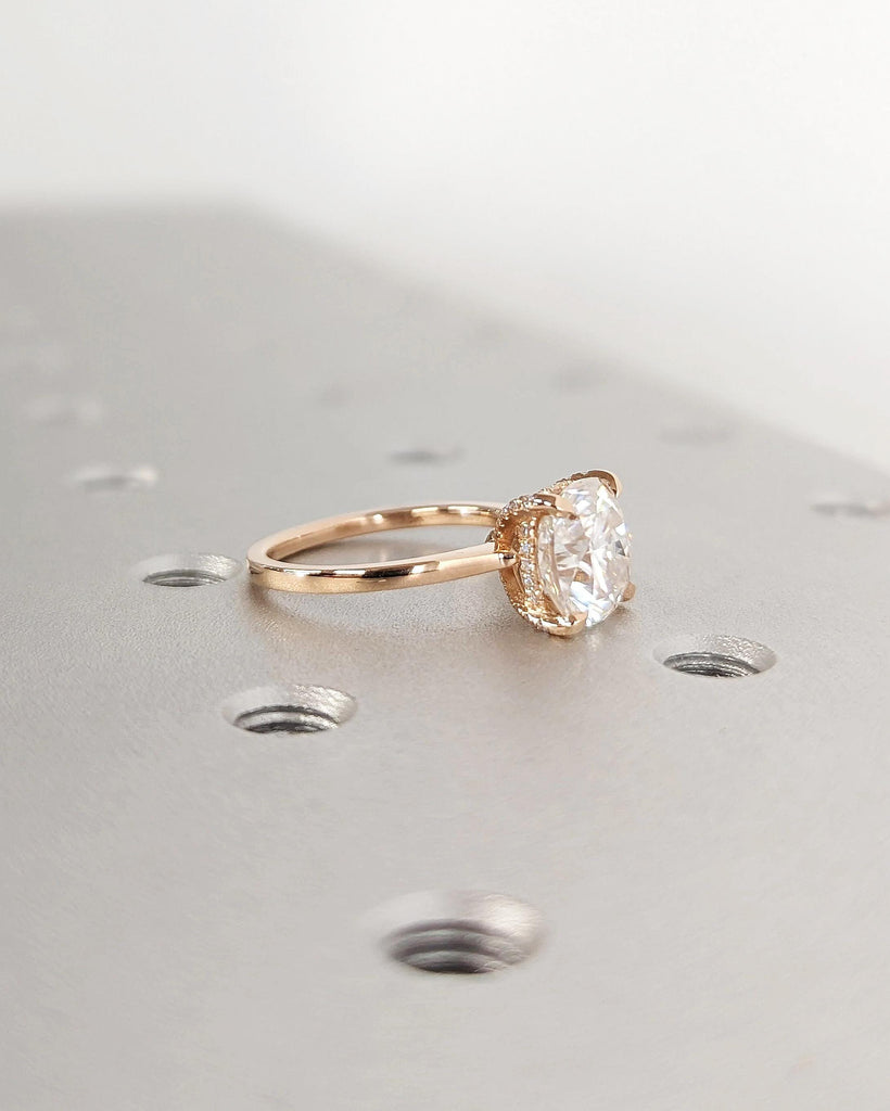 Lab Grown Diamond Ring | 18k Rose Gold Solitaire Ring | Cushion Cut Anniversary Ring | Hidden Halo Engagement Ring | Birthday Gift for Her