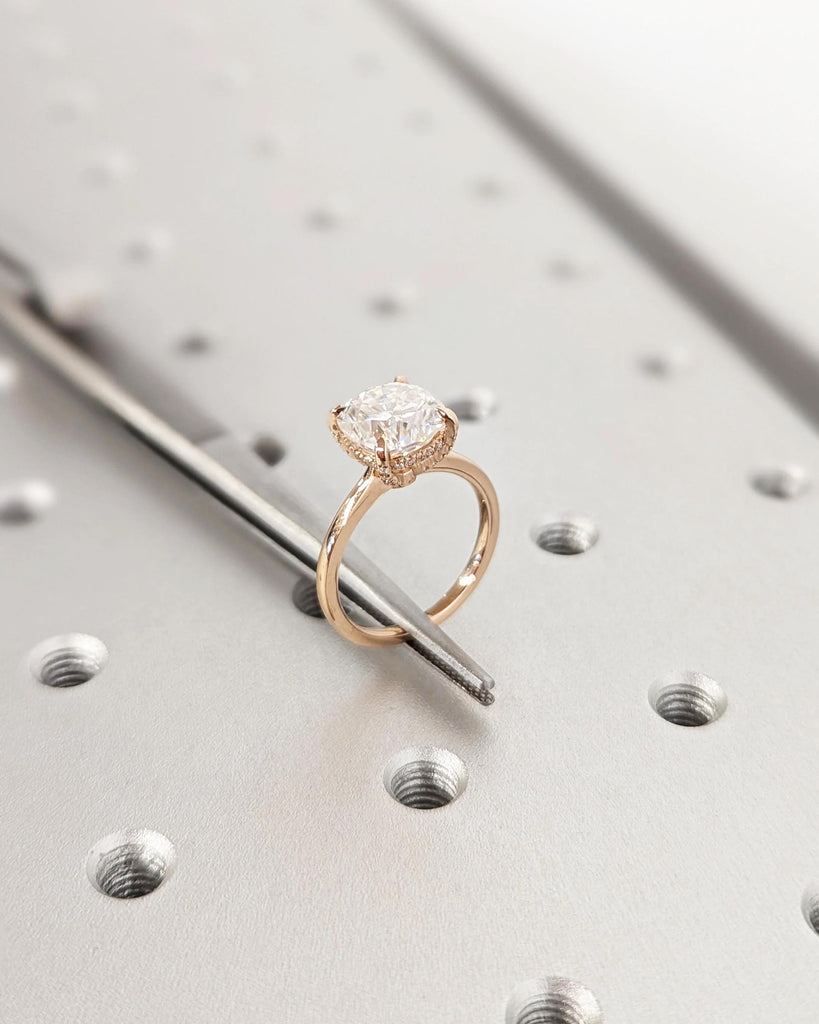 Lab Grown Diamond Ring | 18k Rose Gold Solitaire Ring | Cushion Cut Anniversary Ring | Hidden Halo Engagement Ring | Birthday Gift for Her