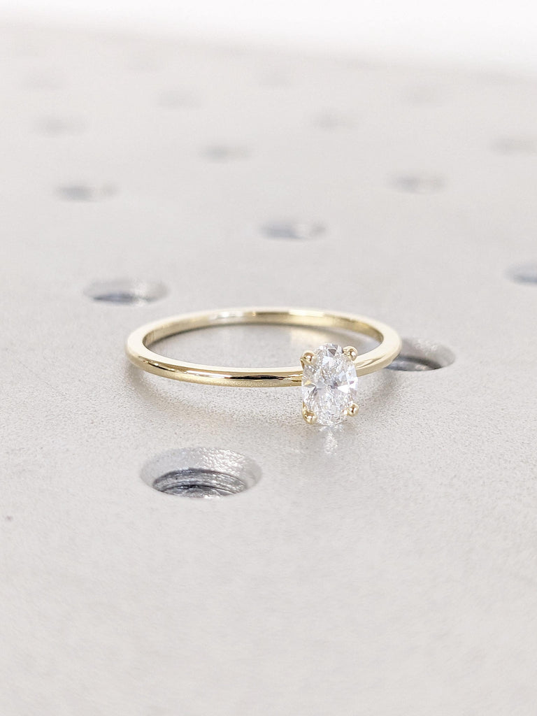 Oval cut Man Made Diamond Engagement Ring for Her | Dainty Diamond Solitaire Promise Ring | Certified Lab Grown Diamond | Thin Gold Band