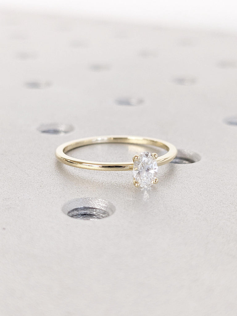 Best Lab Created Diamond Engagement Ring | Oval Lab Diamond Solitaire Ring | Yellow Gold Rings for Women | Dainty Promise Anniversary Ring