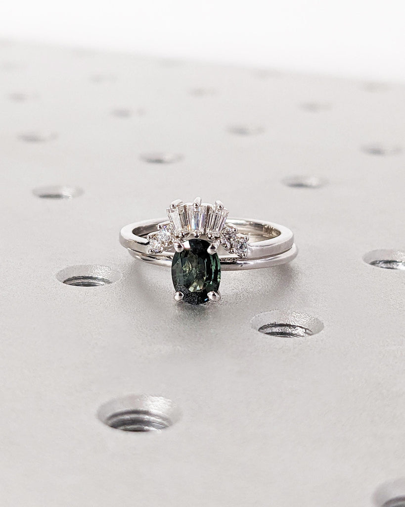 1 Carat Peacock Sapphire Ring | Oval Engagement Ring | 14k Gold Rings for Women