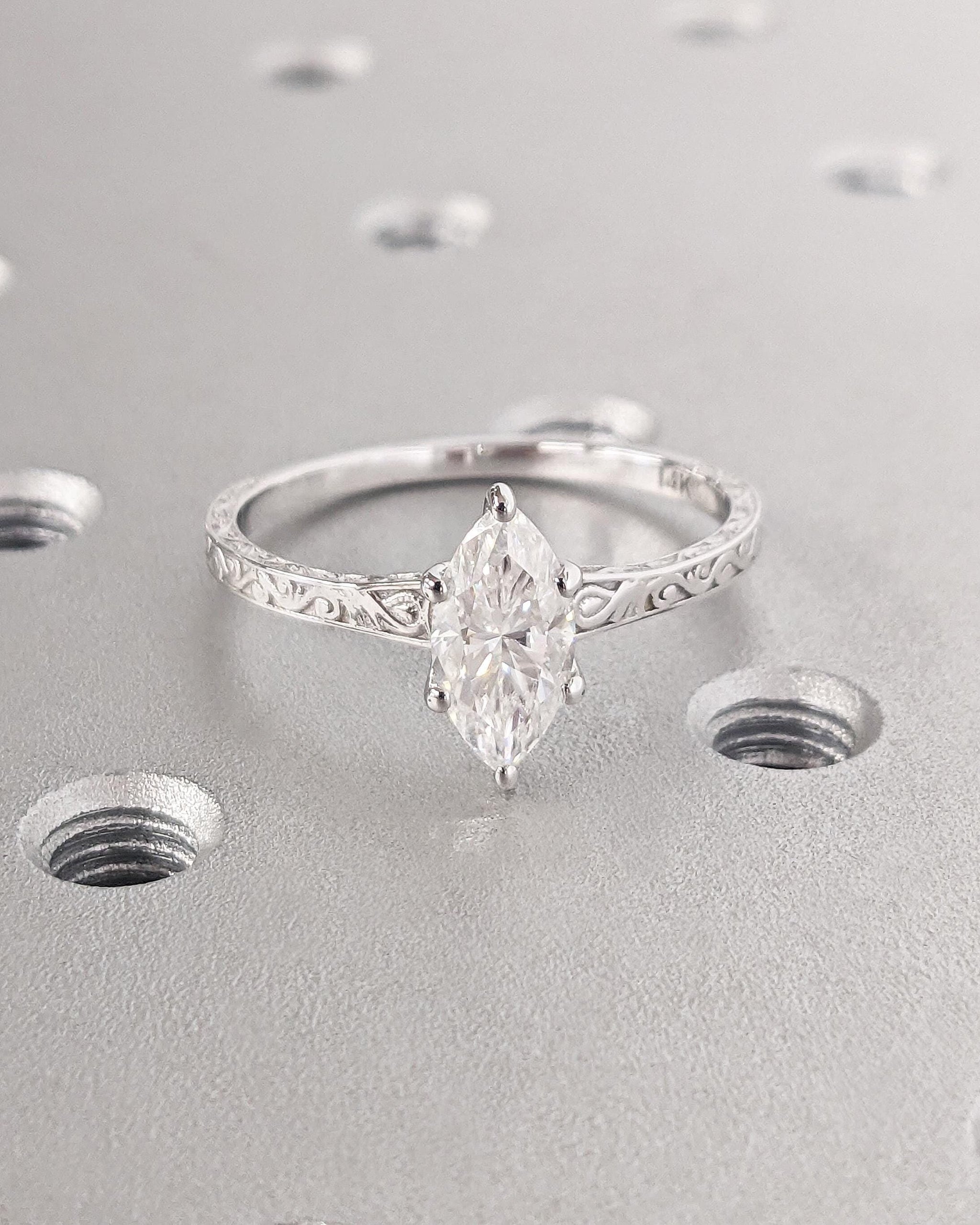 Marquise Cut Lab Diamond Ring Vintage Diamond Engagement Ring