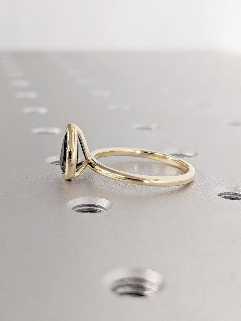 Pear cut Natural Salt and Pepper Black Diamond Simple Promise Ring for Her | Vintage Wedding Ring | 14k 18k Gold Ring | Woman Bridal Ring
