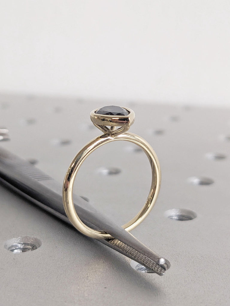 Pear cut Natural Salt and Pepper Black Diamond Simple Promise Ring for Her | Vintage Wedding Ring | 14k 18k Gold Ring | Woman Bridal Ring