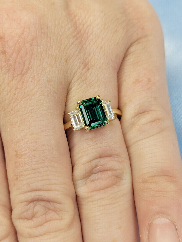 1.5ct Green Emerald May Birthstone Ring | 14k Gold Engagement Ring | Women Wedding Ring | Emerald cut Diamond Ring