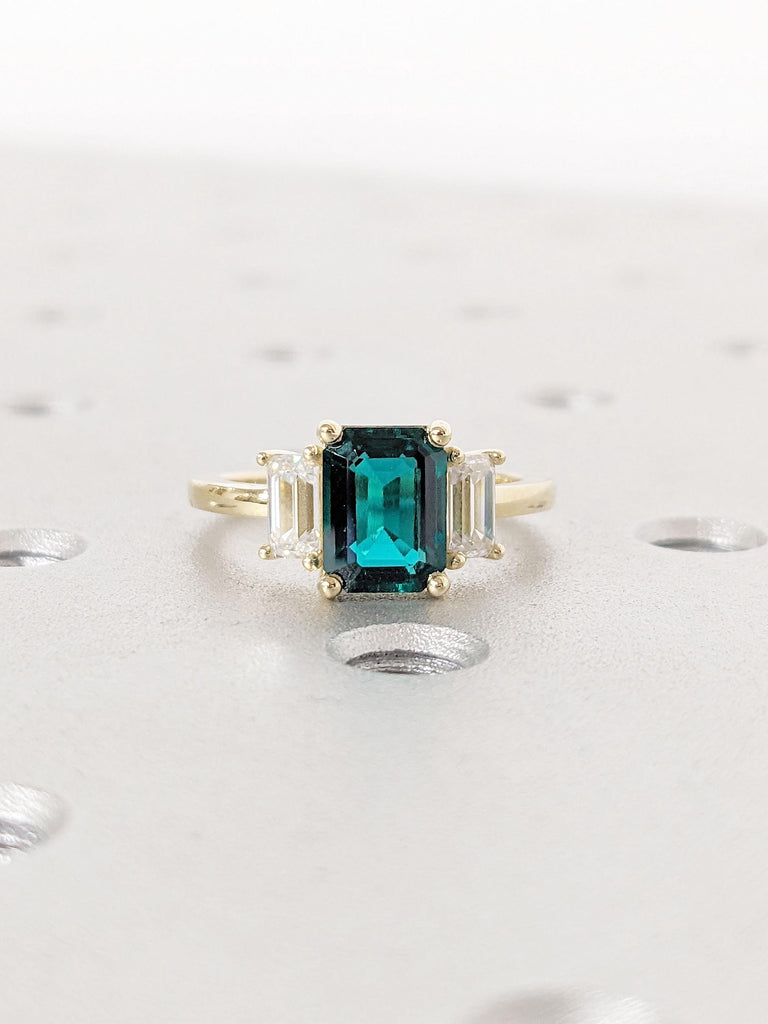 Emerald cut Engagement Ring | Emerald and Diamond Engagement Ring | Lab Created Emerald Ring