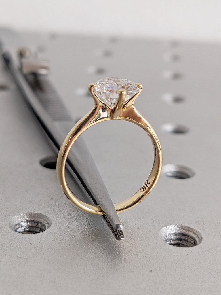 Round Lab Grown Diamond Engagement Ring, 18k Yellow Gold Solitaire Ring, Diamond Wedding Ring, Anniversary Rings for Women, Minimalist Ring