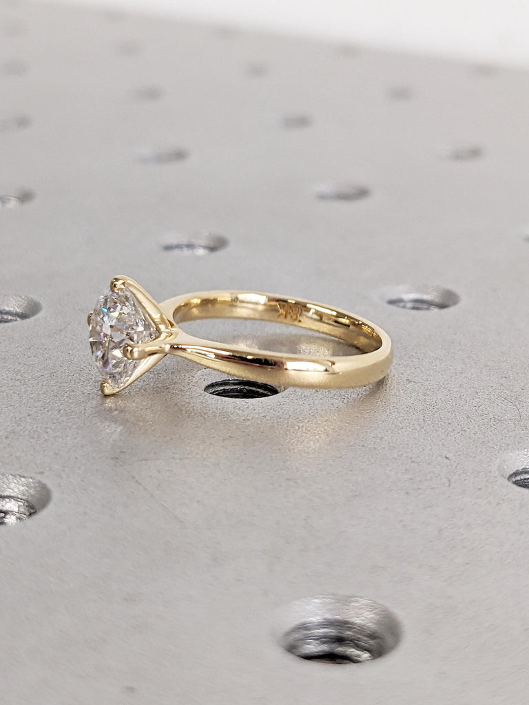 Round Lab Grown Diamond Engagement Ring, 18k Yellow Gold Solitaire Ring, Diamond Wedding Ring, Anniversary Rings for Women, Minimalist Ring