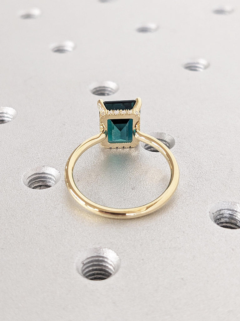 18k Yellow Gold Hidden Halo Wedding Ring, Lab Grown Emerald Engagement Ring, Emerald Cut Promise Ring, Unique Solitaire Ring, Birthday Gift