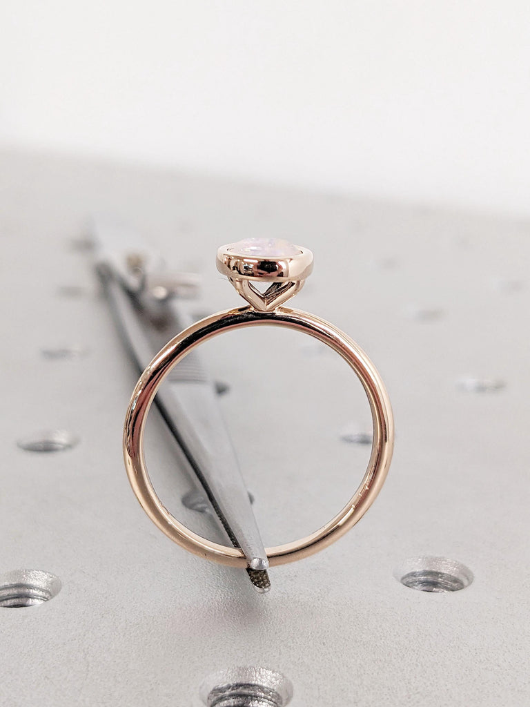 1CT Natural White Opal Engagement Ring for Her | 14k Rose Gold Promise Ring | Bezel Set Solitaire Ring | Oval Engagement Ring | Woman Bridal