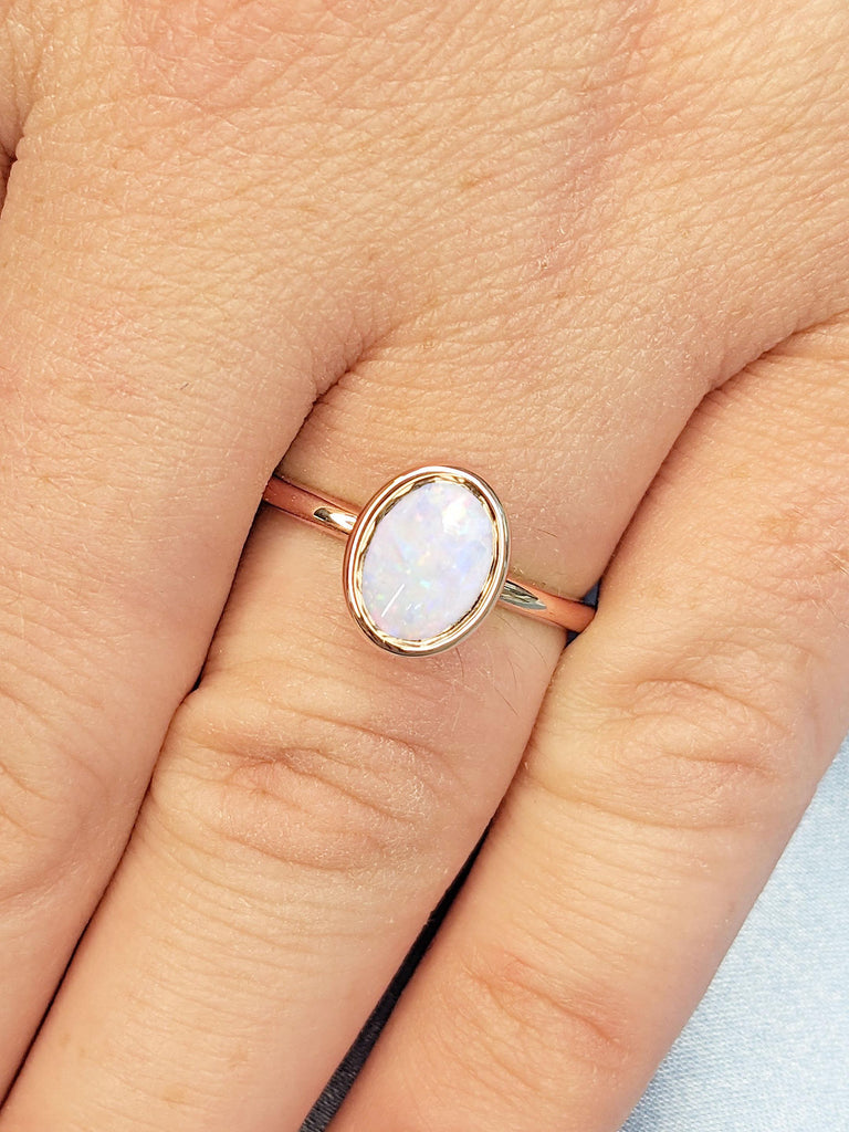 Oval cut Opal Rose Gold Engagement Ring | 14K Gold Solitaire Ring