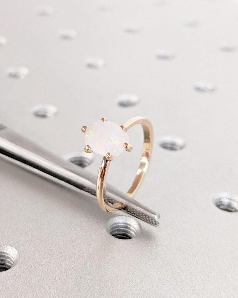 14k Gold Rings for Women | Crystal Opal Ring | Bright Natural Opal | Rose Gold Engagement Ring | Opal Jewelry | 1 Carat Opal Ring