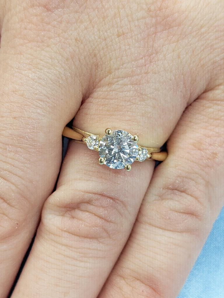 Art Deco Moissanite Promise Ring | 14k Yellow Gold Engagement Ring | Filigree Moissanite Ring | Milgrain Two Tone Ring | Gift for Girlfriend