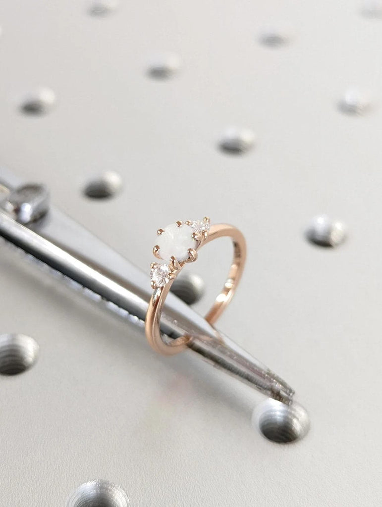 1CT White Opal Promise Anniversary Ring for Wife | Round cut Opal Engagement Ring | 14k Rose Gold Opal Ring | Gift for Her