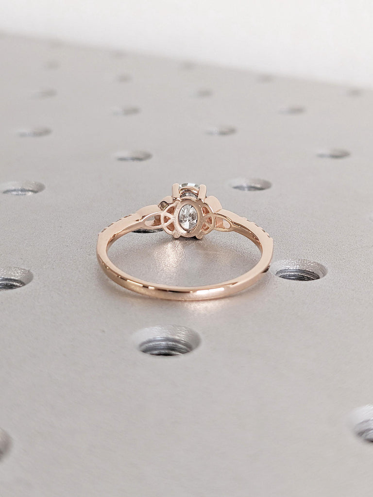 Oval cut Lab Created Diamond Celtic Engagement Ring for Women | 14k Solid Rose Gold Irish Knot Promise Ring | Diamond Cluster Eternity Band