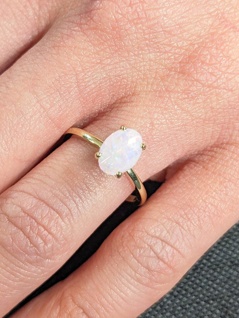 1ct Oval cut Opal Engagement Ring | Lab Diamond Hidden Halo Wedding Anniversary Ring | 1 Carat Solitaire Oval cut Ring