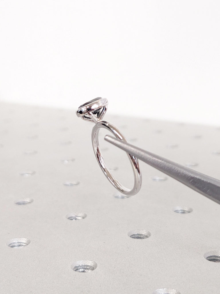 Oval Cut Salt and Pepper Diamond Ring | 14k White Gold Solitaire Engagement Ring | Unique Diamond Bezel Set Ring | Anniversary Gift for Mom