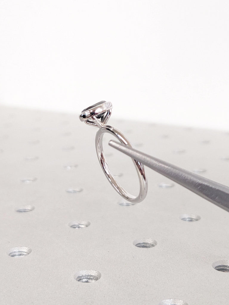 Solitaire Salt and Pepper Diamond Engagement Ring, Oval 14k White Gold Wedding Rings for Women, Unique Bezel Set Promise Ring, Gift for Her
