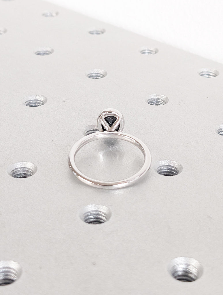 Oval Cut Salt and Pepper Diamond Ring | 14k White Gold Solitaire Engagement Ring | Unique Diamond Bezel Set Ring | Anniversary Gift for Mom