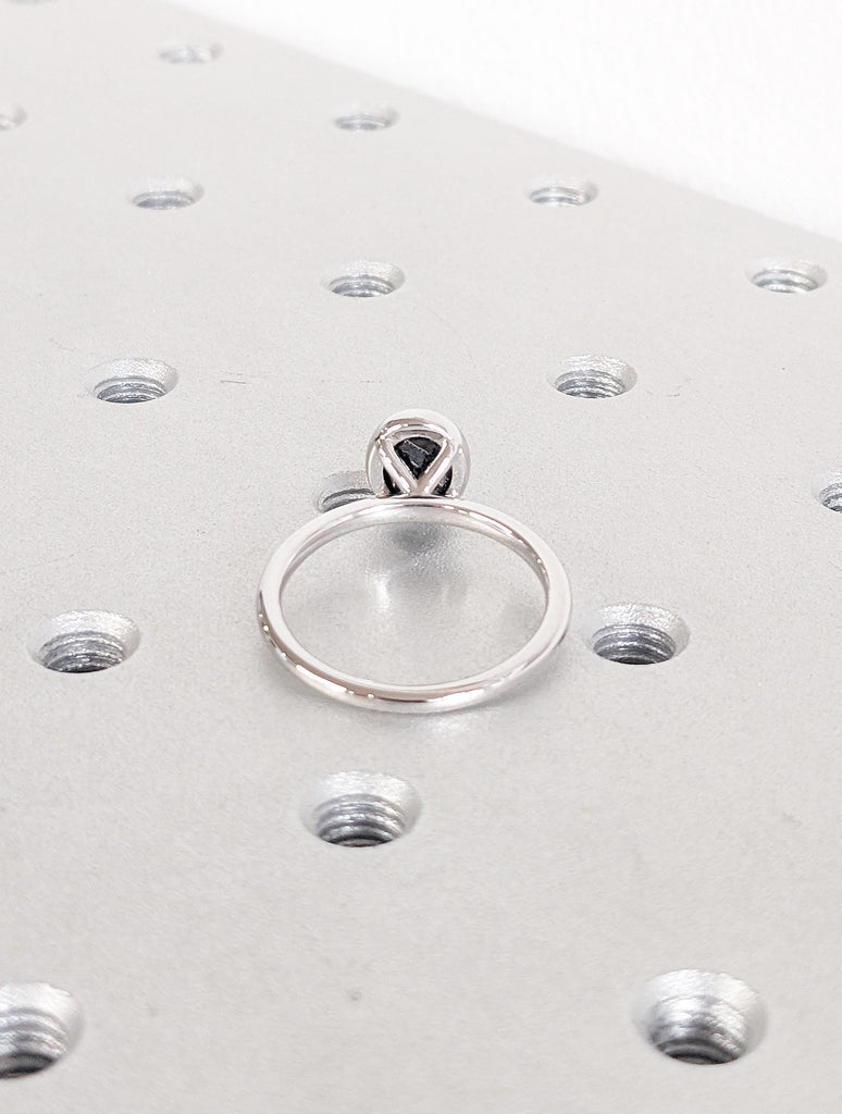 Solitaire Salt and Pepper Diamond Engagement Ring, Oval 14k White Gold Wedding Rings for Women, Unique Bezel Set Promise Ring, Gift for Her